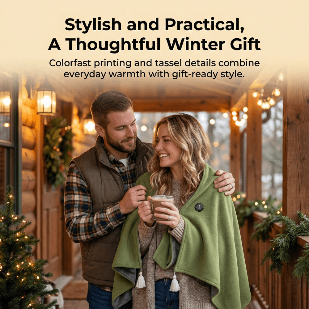 Warmfell™ Heated Cotton Shawl Blanket with Eight Heating Zones and USB