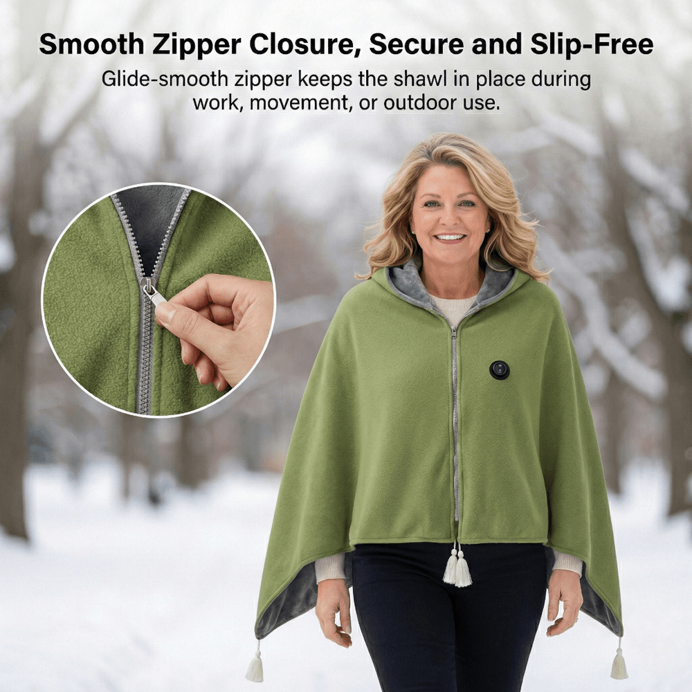 Warmfell™ Heated Cotton Shawl Blanket with Eight Heating Zones and USB