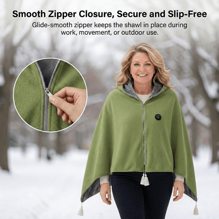 Warmfell™ Heated Cotton Shawl Blanket with Eight Heating Zones and USB
