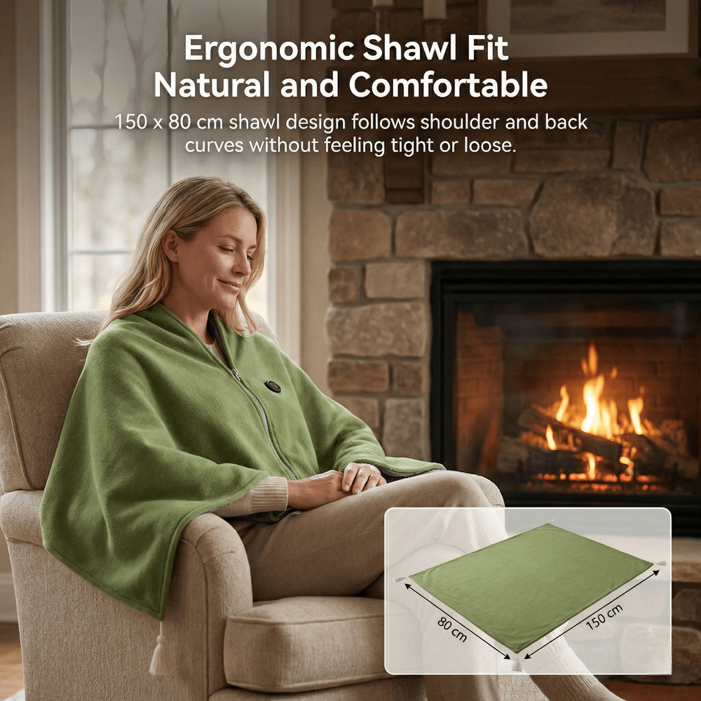 Warmfell™ Heated Cotton Shawl Blanket with Eight Heating Zones and USB