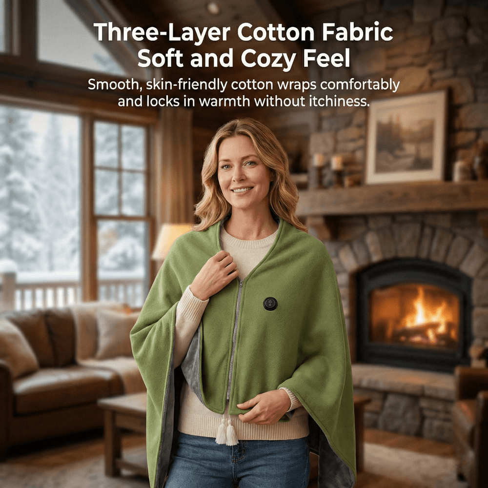 Warmfell™ Heated Cotton Shawl Blanket with Eight Heating Zones and USB