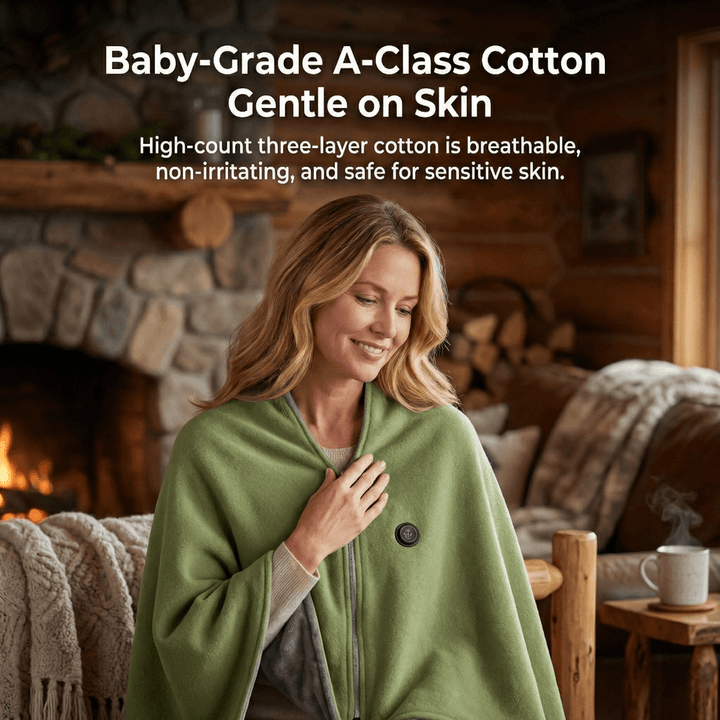 Warmfell™ Heated Cotton Shawl Blanket with Eight Heating Zones and USB