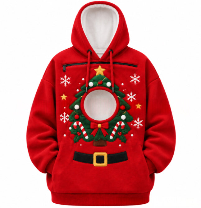 Warmfell Christmas Fleece Hoodie with Pet Pocket