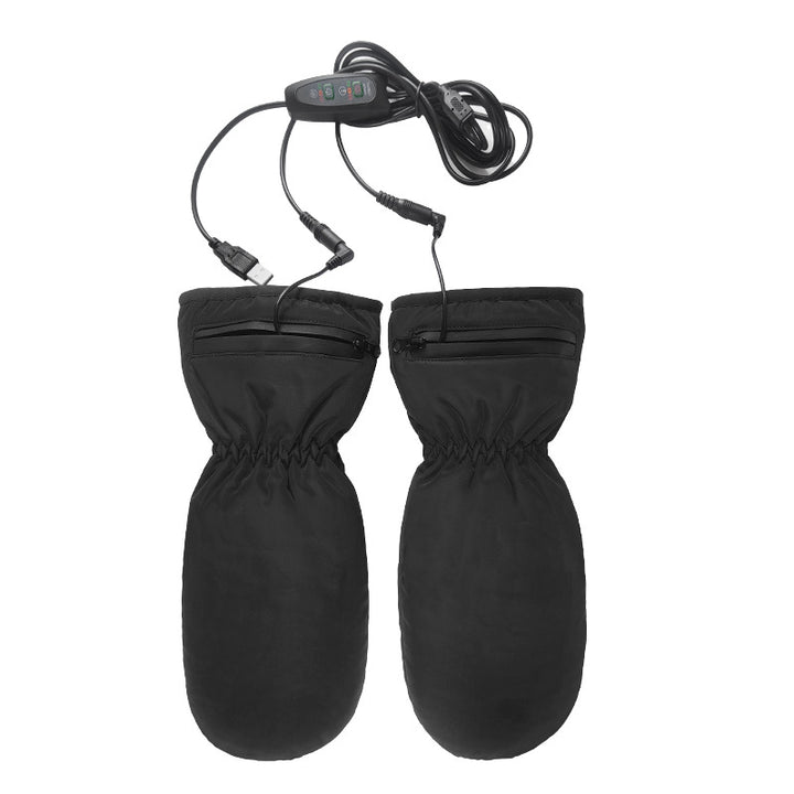Black windproof USB heated mittens