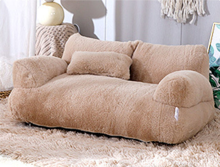 Warmfell Plush pet sofa with thick backrest and pillow