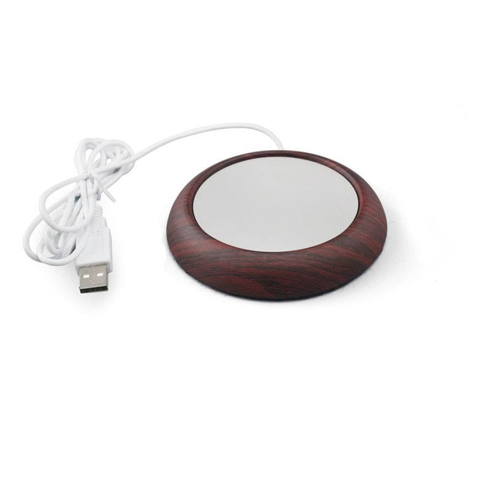 Warmfell Slim USB Heated Coaster with Wood-Look Rim