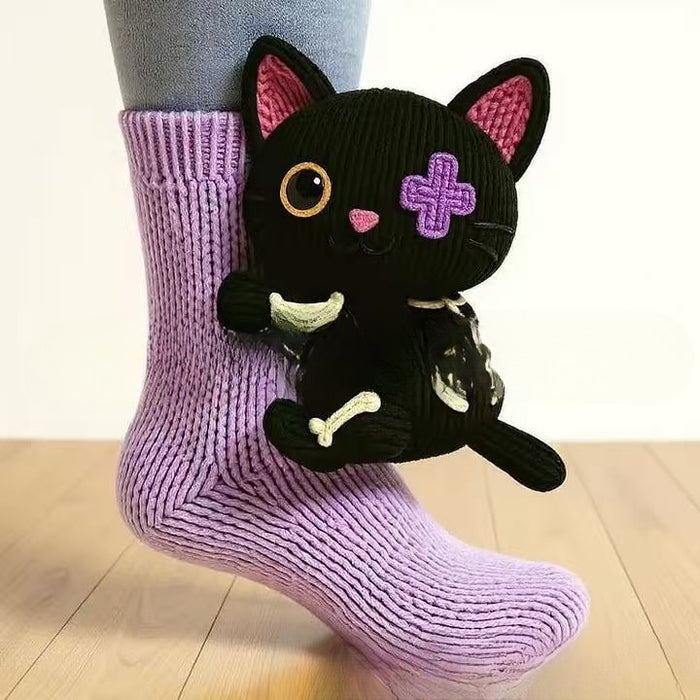 Warmfell Knit Socks with a 3D Crochet Animal Hug