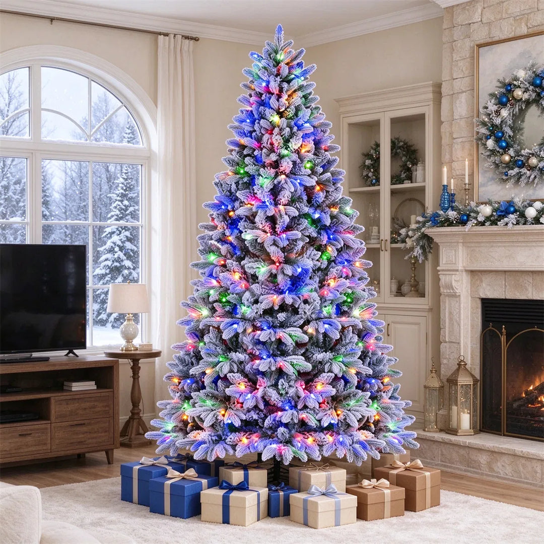 Flocked half Christmas tree with lights