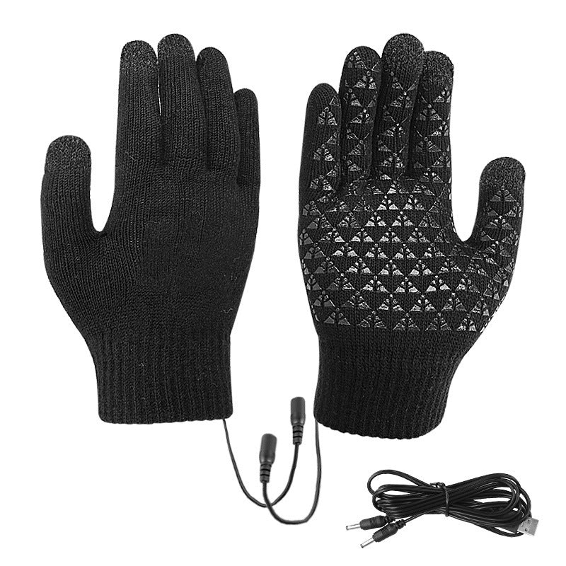Grey USB heated knitted touchscreen gloves