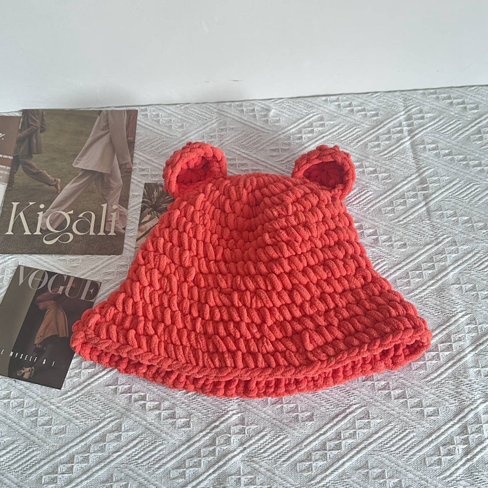 Black crochet bucket hat with pink horns