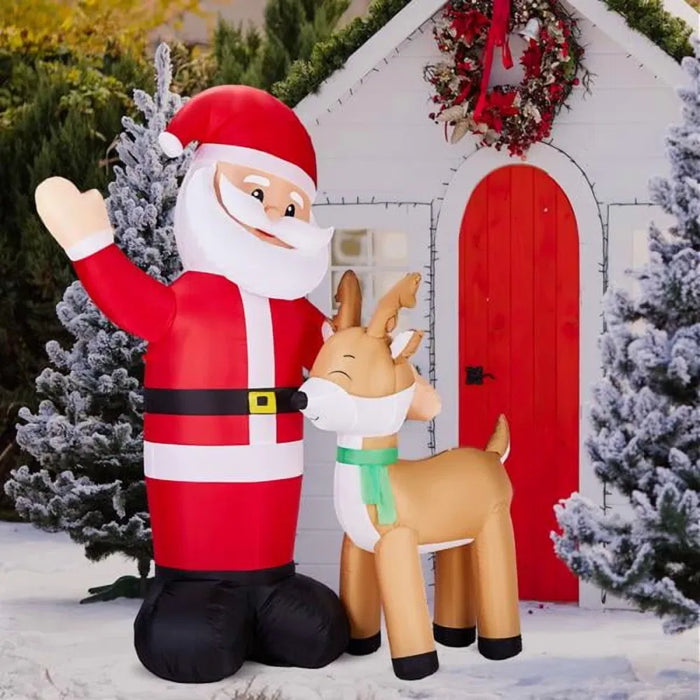 Warmfell Inflatable Waving Santa with Reindeer and 4 LEDs