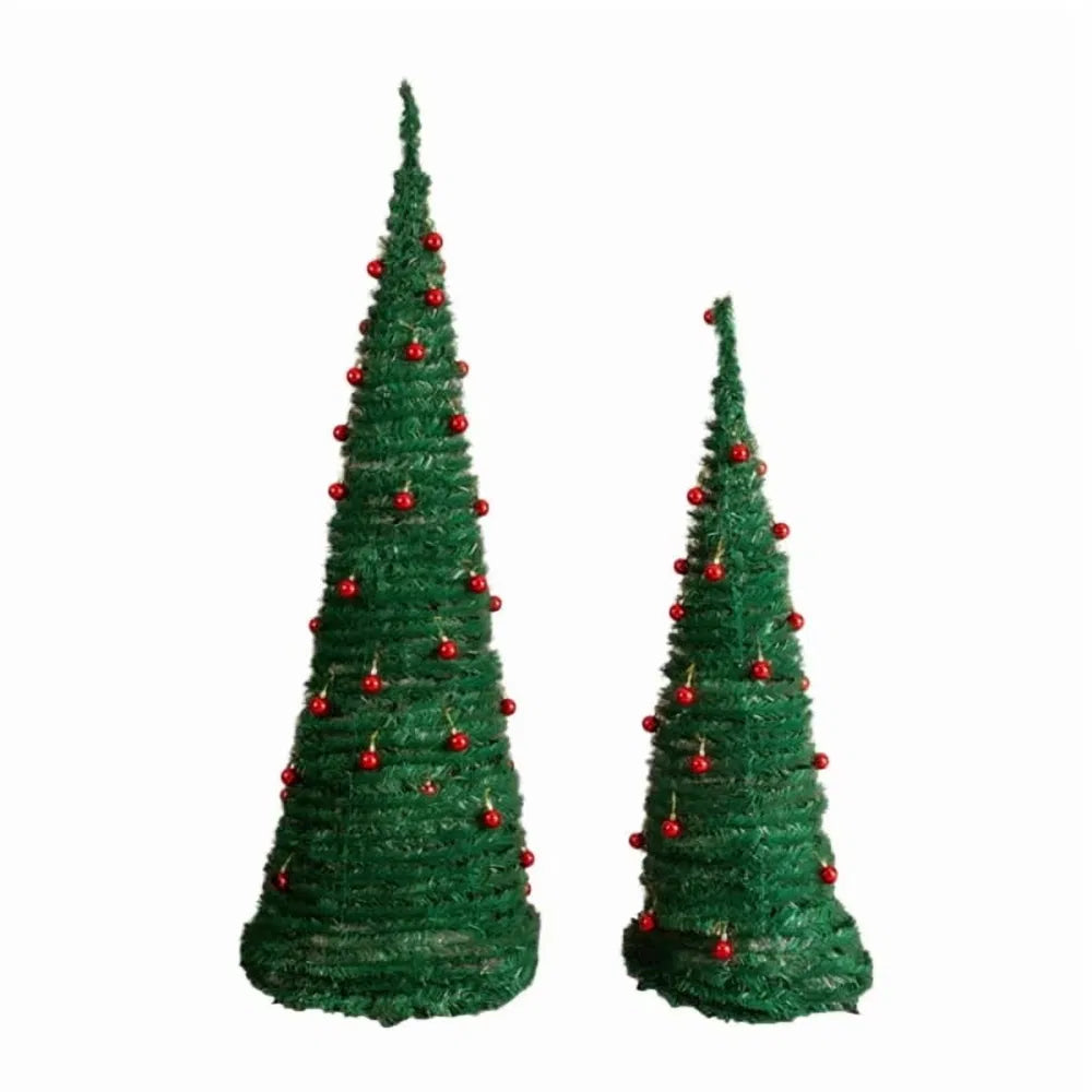 Two pop-up trees with red baubles