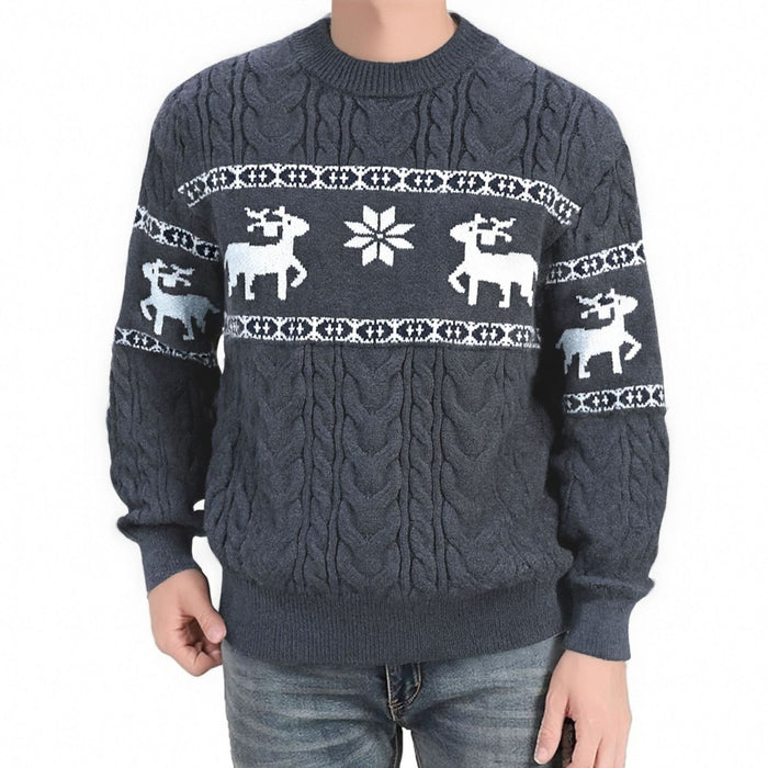Warmfell Men's ugly Christmas jumper with reindeer, round neck, five colours