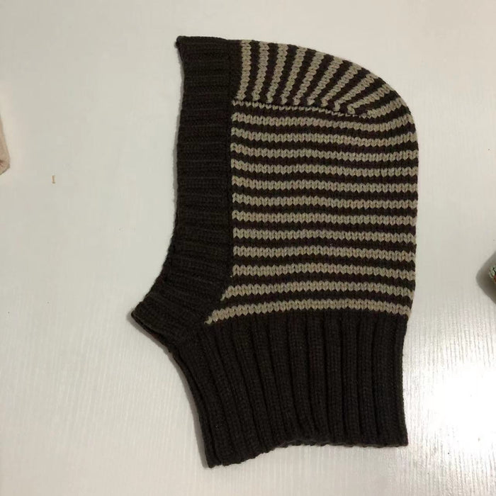 Warmfell Striped Knitted Balaclava Hood for Head and Neck