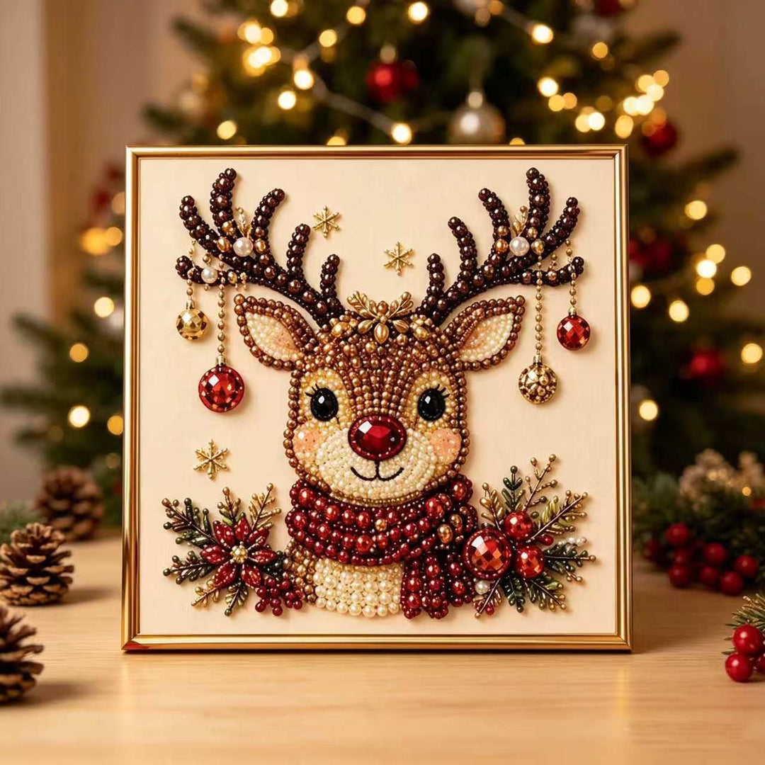 Christmas diamond painting on wooden frame