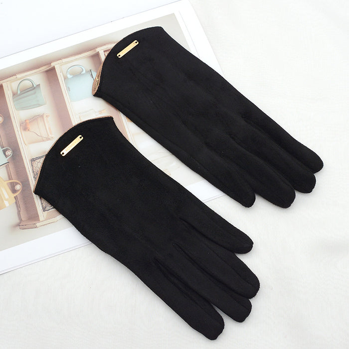 Warmfell Faux Suede Touchscreen Gloves with Gold Bar