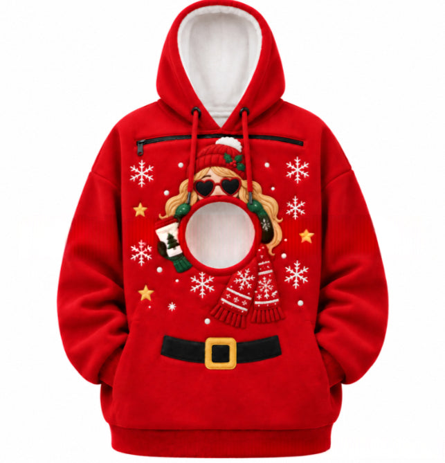Warmfell Christmas Fleece Hoodie with Pet Pocket