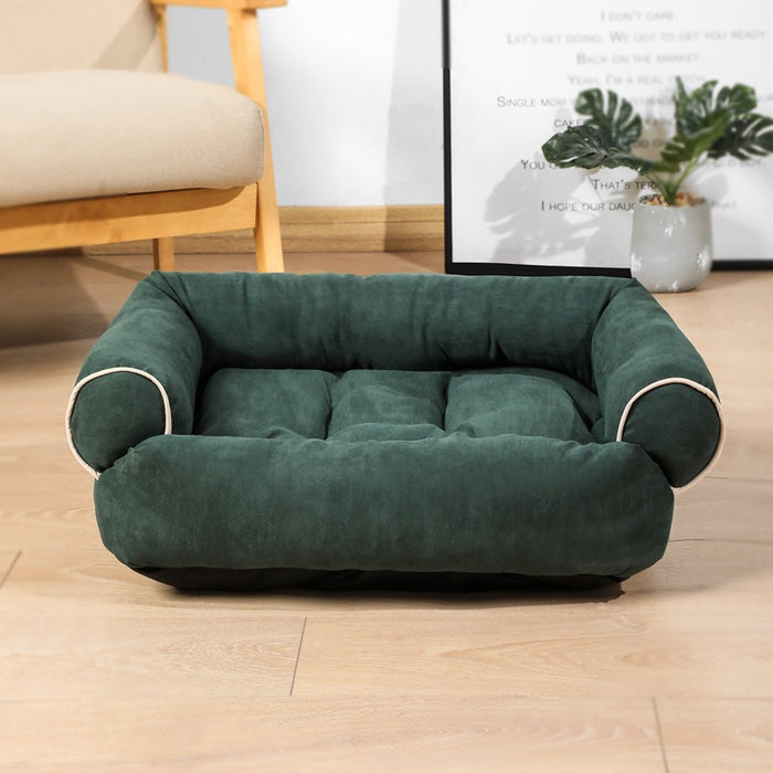 Warmfell Sofa-style pet bed with plush raised bolsters