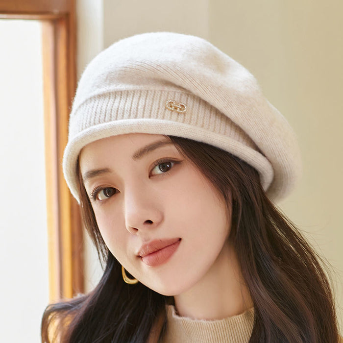 Warmfell Knitted Beret Hat with Folded Brim and Ring