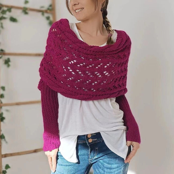 Warmfell Knitted Openwork Shawl with Sleeves, Shrug Style