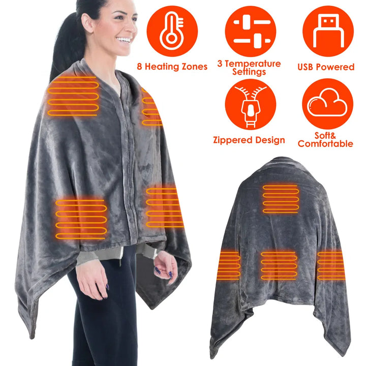 Portable USB Heated Blanket Wrap With 3 Heat Settings