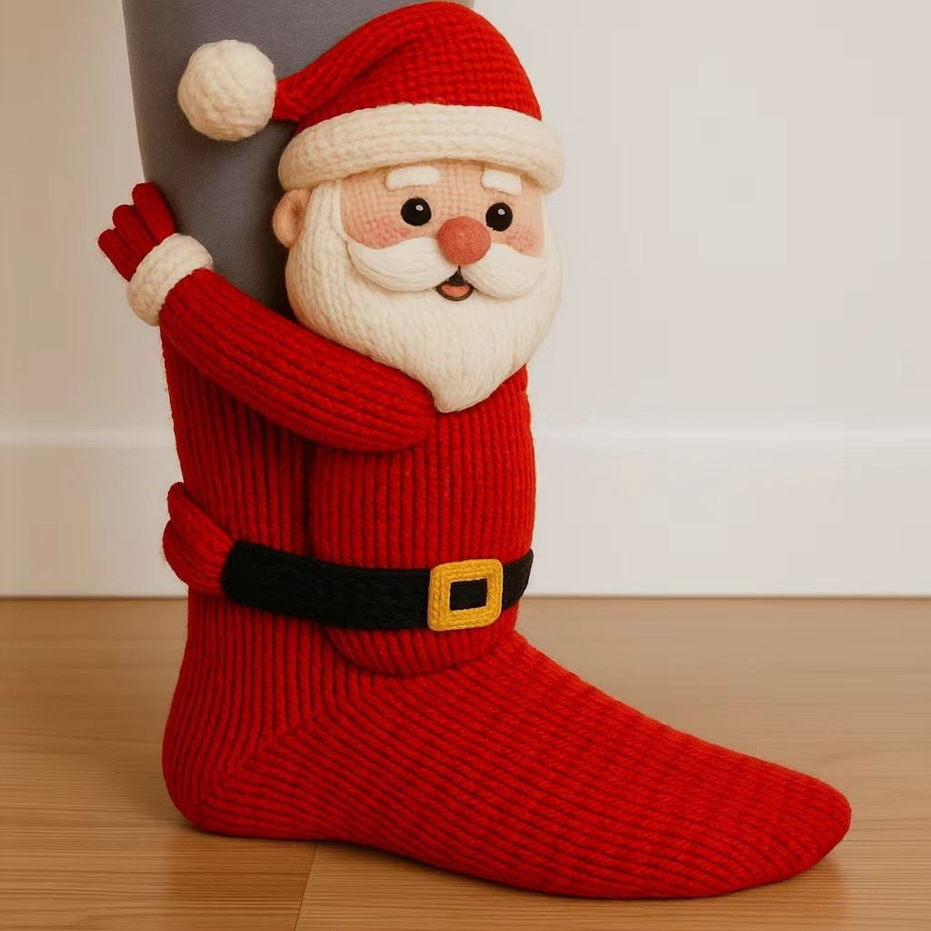 Knit socks with 3D crochet sloth