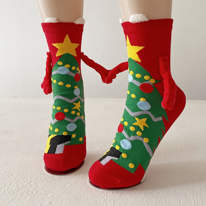 Warmfell Christmas Couple Socks with Magnetic Holding Hands