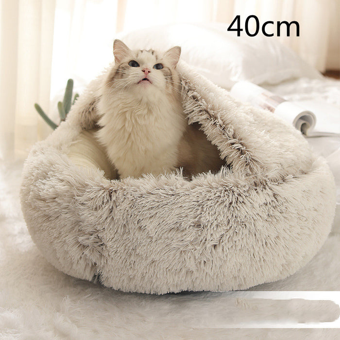 Warmfell Plush 2-in-1 Pet Bed with Fold-Over Hood, 40 to 65 cm