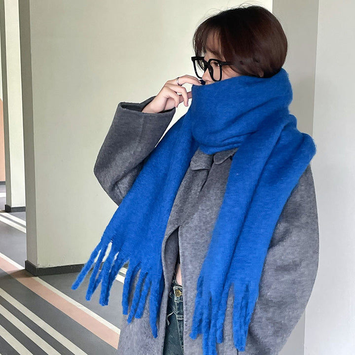 Pink oversized fluffy scarf with tassels