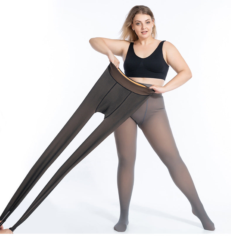 Sheer look fleece lined tights in nude