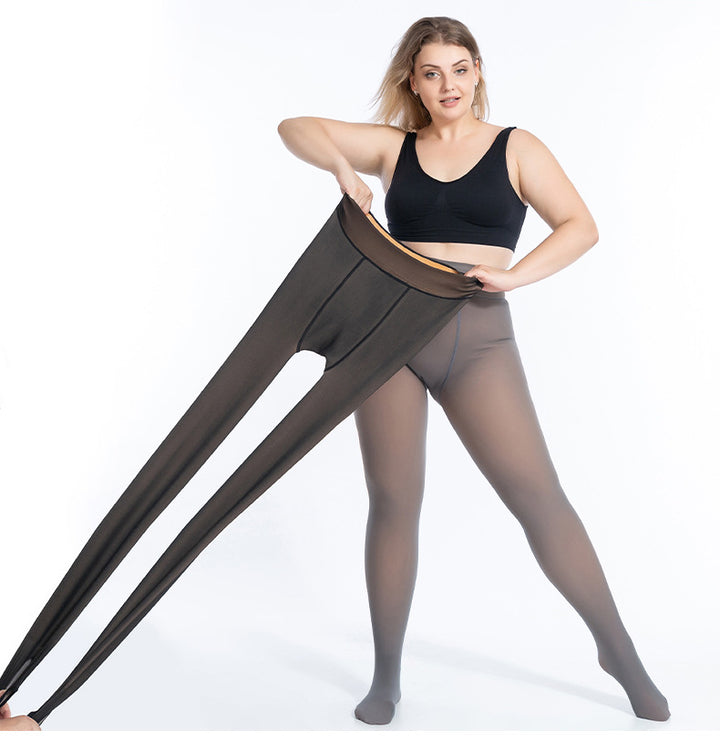 Sheer look fleece lined tights in nude