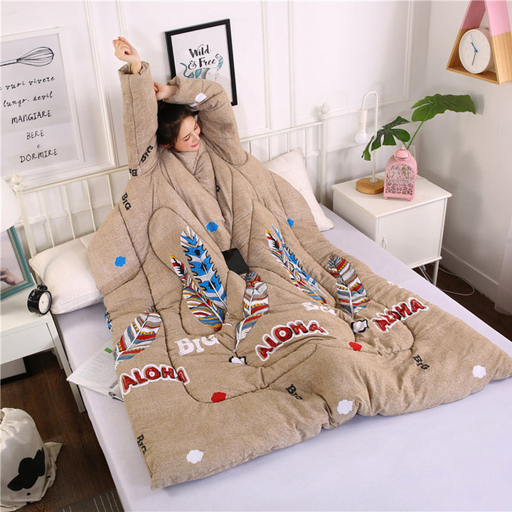 Winter Lazy Quilt with Sleeves, Wearable Blanket for Bed