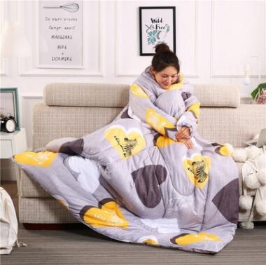 Winter Lazy Quilt with Sleeves, Wearable Blanket for Bed