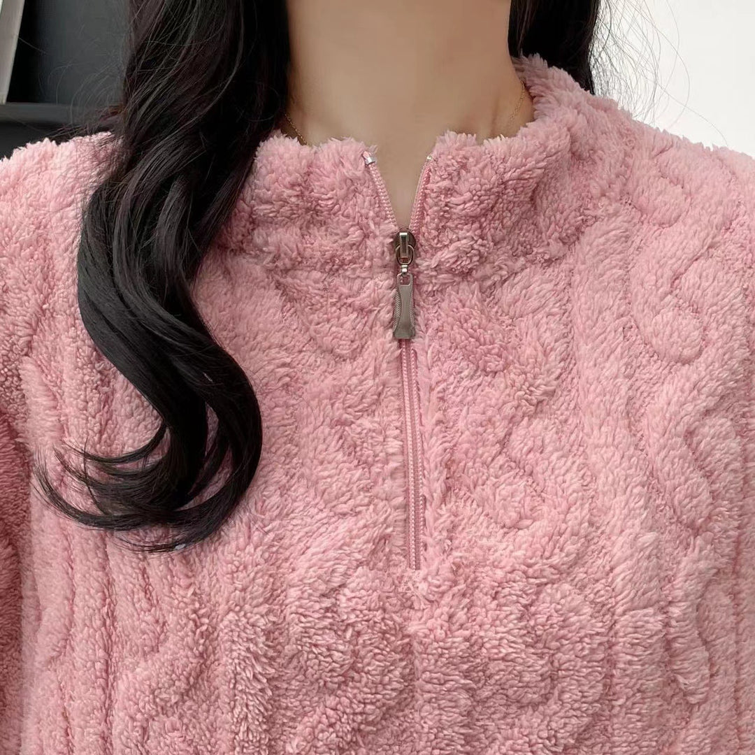 Pink coral fleece half zip pyjama set