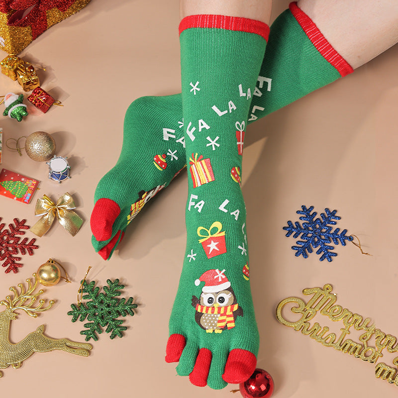 Knee high Christmas toe socks with penguins