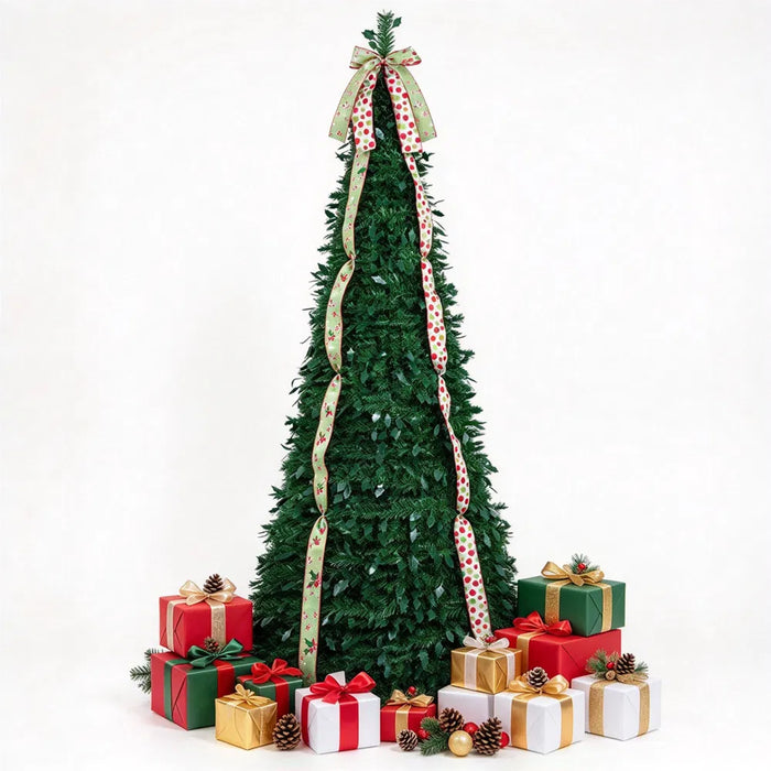 Warmfell Pop-Up Christmas Tree with Satin Ribbons, 7ft Unlit