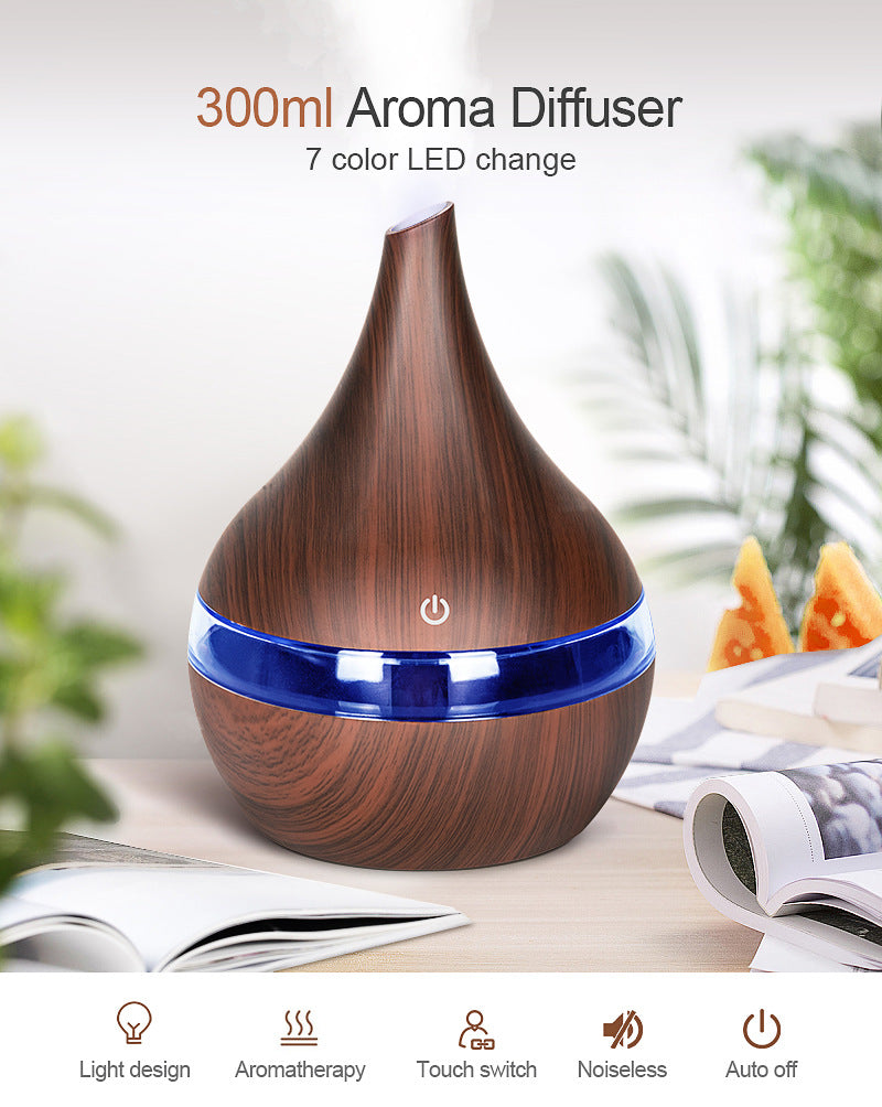 Wood Grain Essential Oil Diffuser – Ultrasonic LED Humidifier