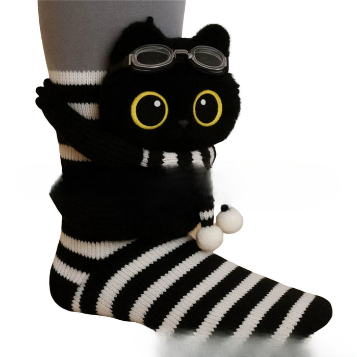 Warmfell Knit Socks with a 3D Crochet Animal Hug