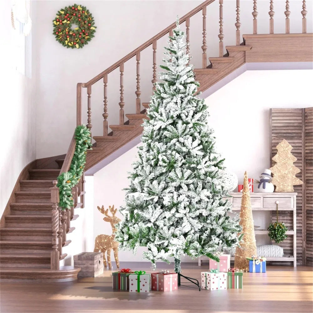 Snow-flocked unlit pine tree