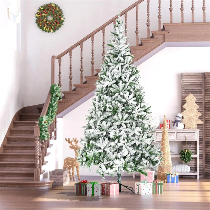 Snow-flocked unlit pine tree