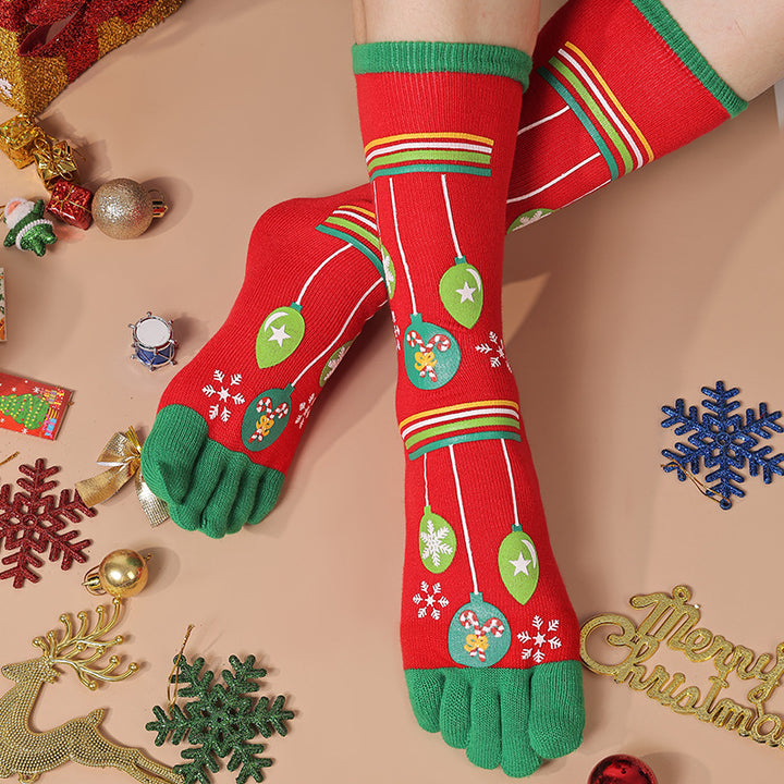 Knee high Christmas toe socks with penguins