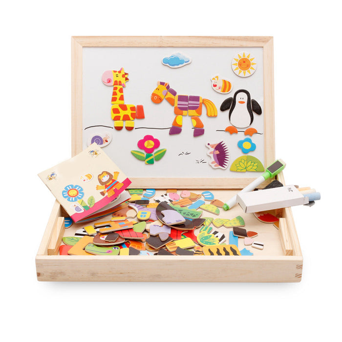 Warmfell Wooden magnetic puzzle box with whiteboard and chalkboard