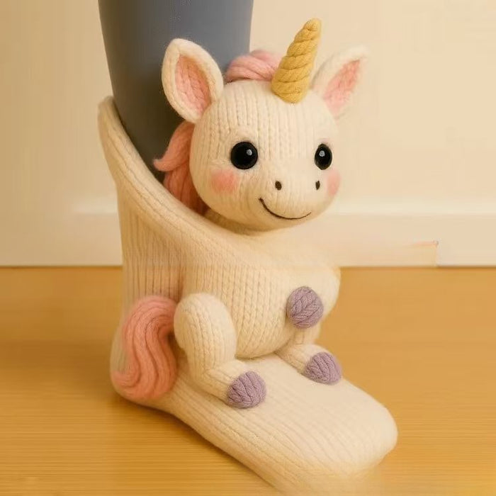 Warmfell Knit Socks with a 3D Crochet Animal Hug