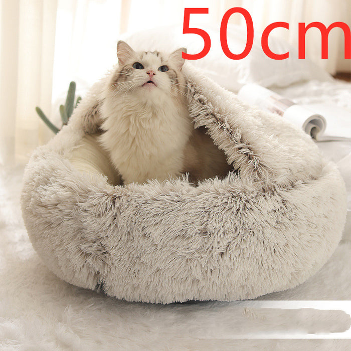 Warmfell Plush 2-in-1 Pet Bed with Fold-Over Hood, 40 to 65 cm