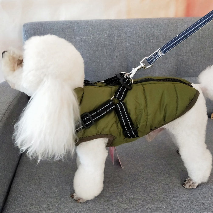 Warmfell Waterproof padded dog coat with built-in harness