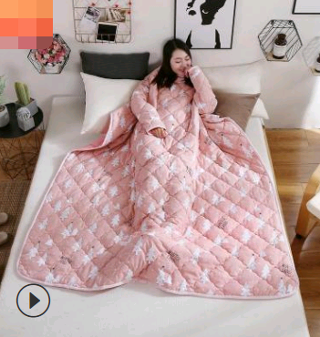 Winter Lazy Quilt with Sleeves, Wearable Blanket for Bed