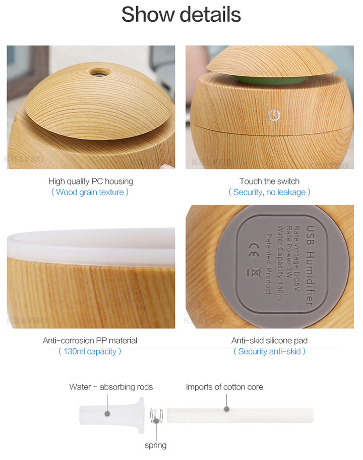 USB Aroma Essential Oil Diffuser With 7 Colour LED Night Light