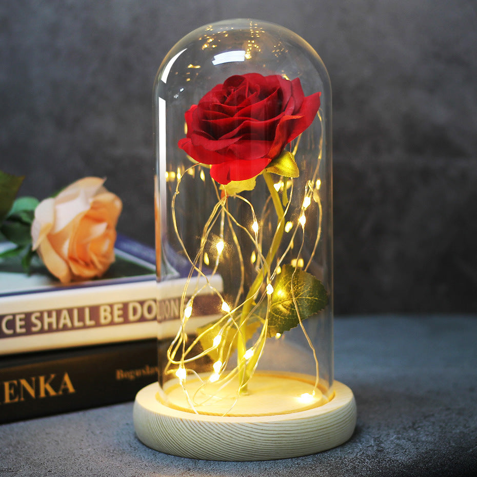Enchanted rose in a glass dome with LED lights