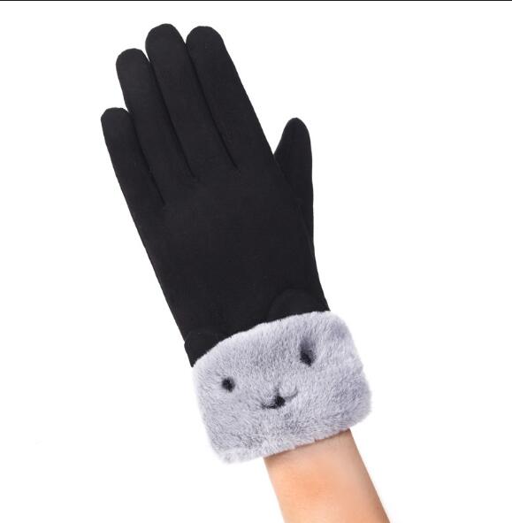 Warmfell Suede Look Gloves with Plush Cuff and Bear Face