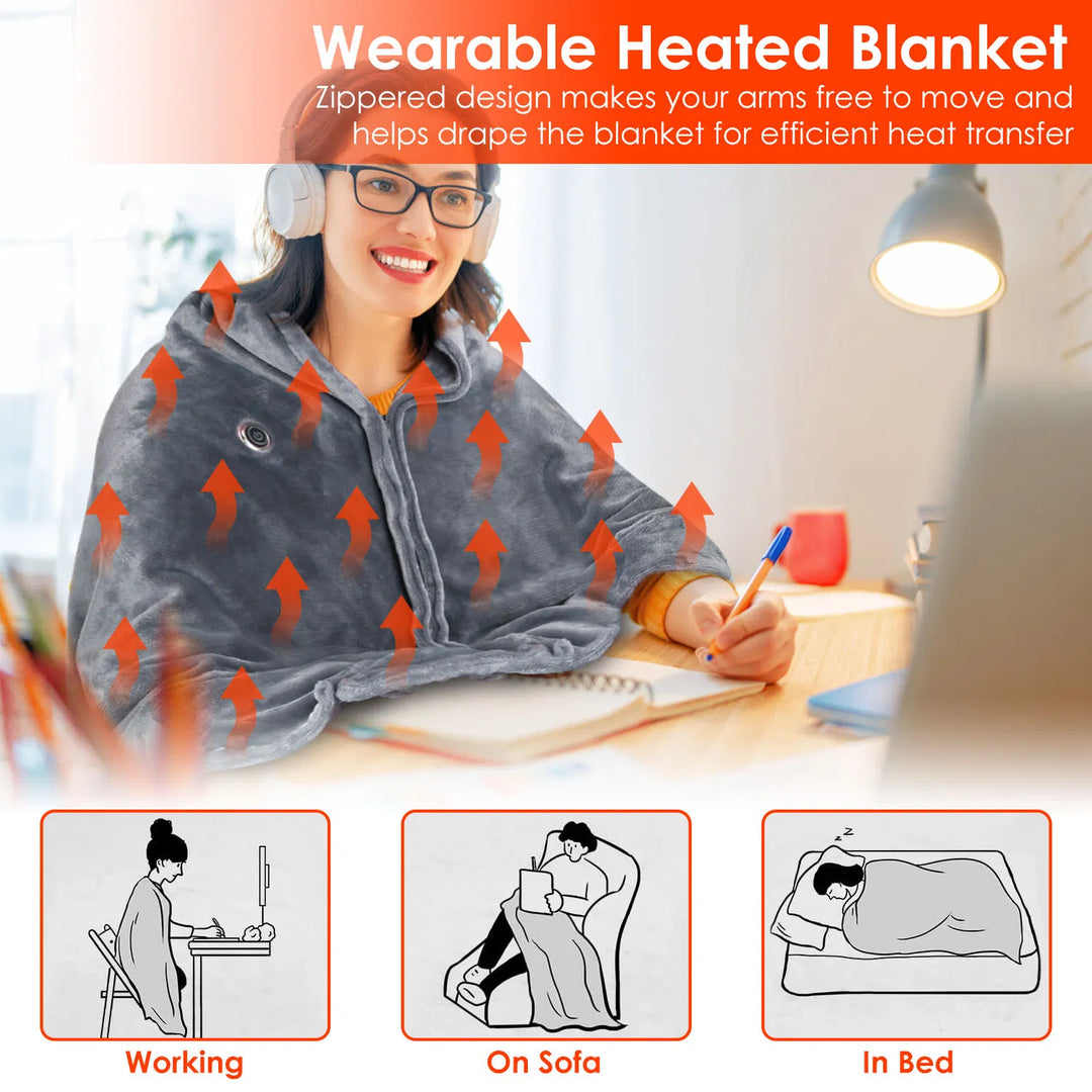 Portable USB Heated Blanket Wrap With 3 Heat Settings